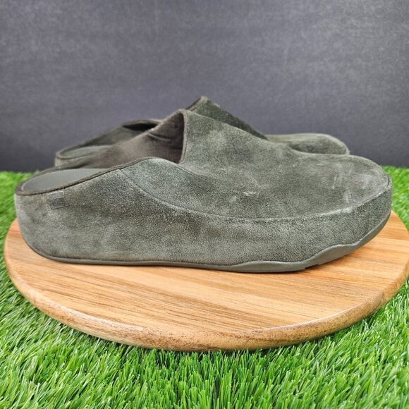 Fitflop Gogh Moc Platform Clogs Women's 10 Green Suede Mules Slip On Comfy - Picture 1 of 10